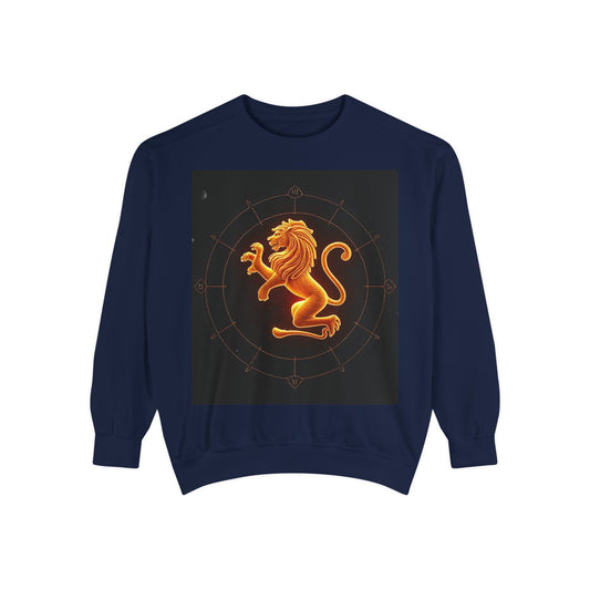 Garment-Dyed Sweatshirt, Unisex, Space Animal Design v1, Leo