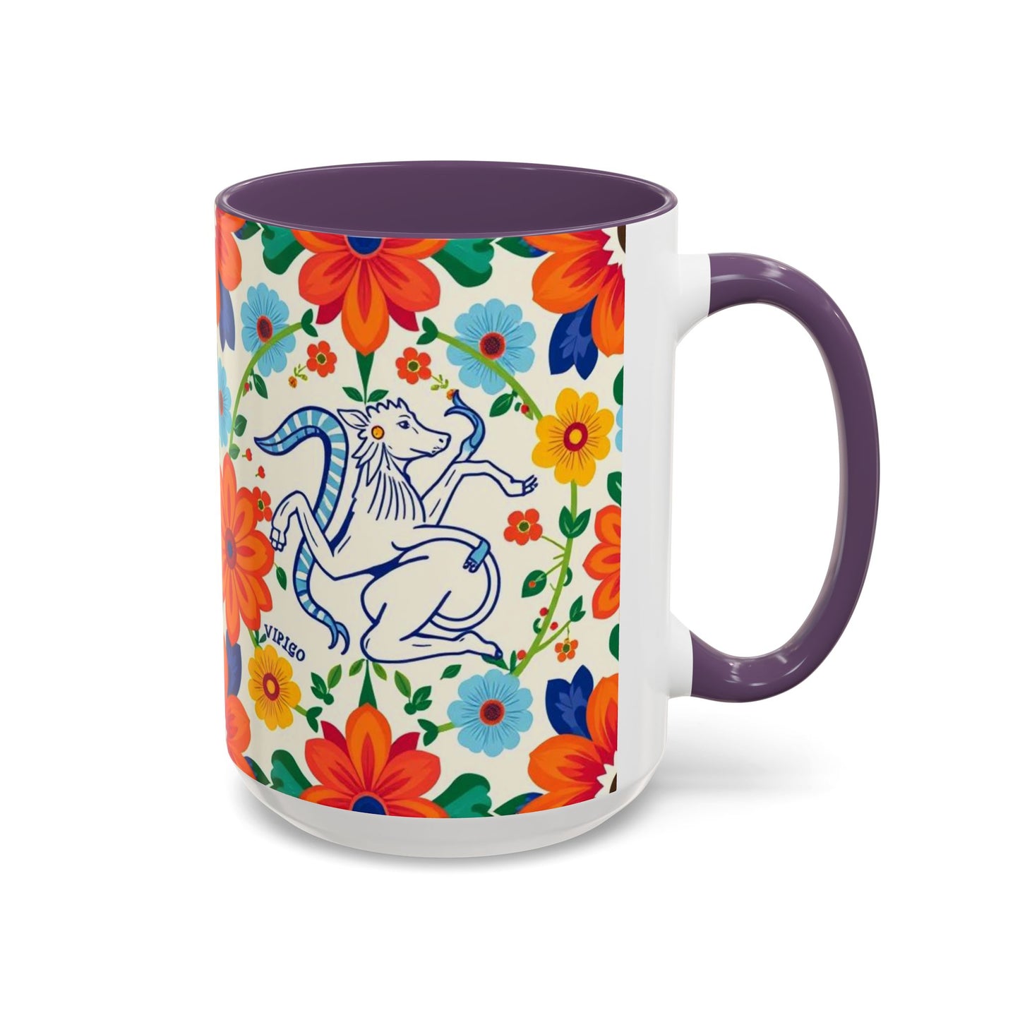 Accent Coffee Mug, Virgo, Zodiac v2. Flower Pattern, (11, 15oz)