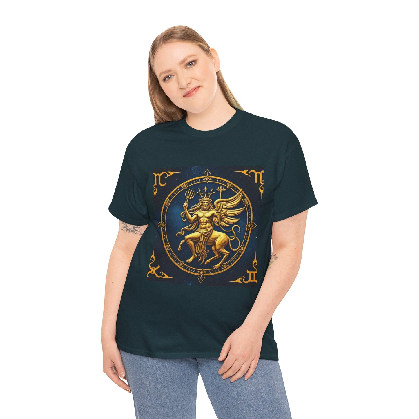 Unisex Heavy Cotton T-Shirt, Gold Angel, Symbol, Virgo Zodiac Design