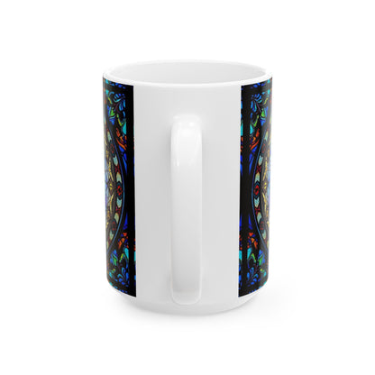 Ceramic Mug, (11oz, 15oz), Ceramic Coffee Mug, AOP, Glass Design v1, Sagittarius Zodiac
