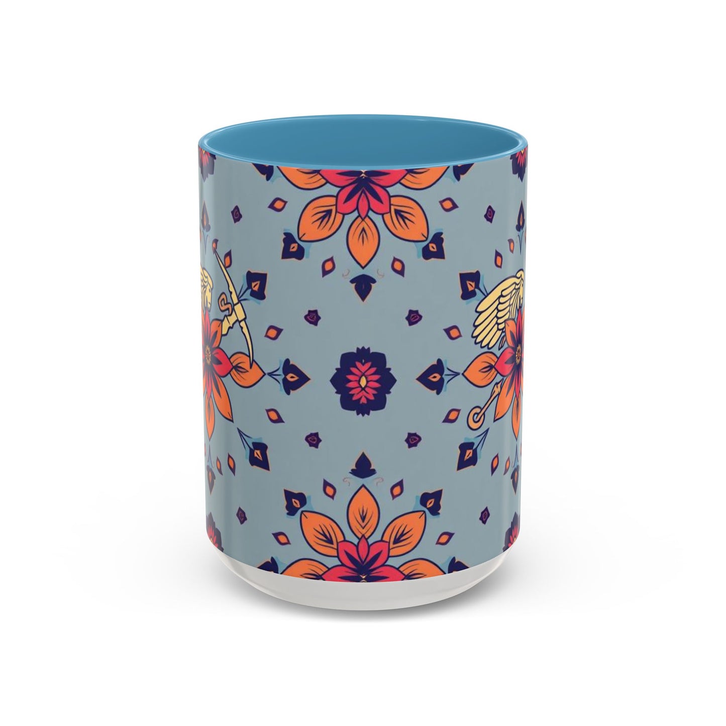 Accent Coffee Mug, Sagittarius, Zodiac v3. Flower Pattern, (11, 15oz)