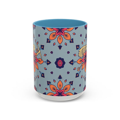 Accent Coffee Mug, Sagittarius, Zodiac v3. Flower Pattern, (11, 15oz)