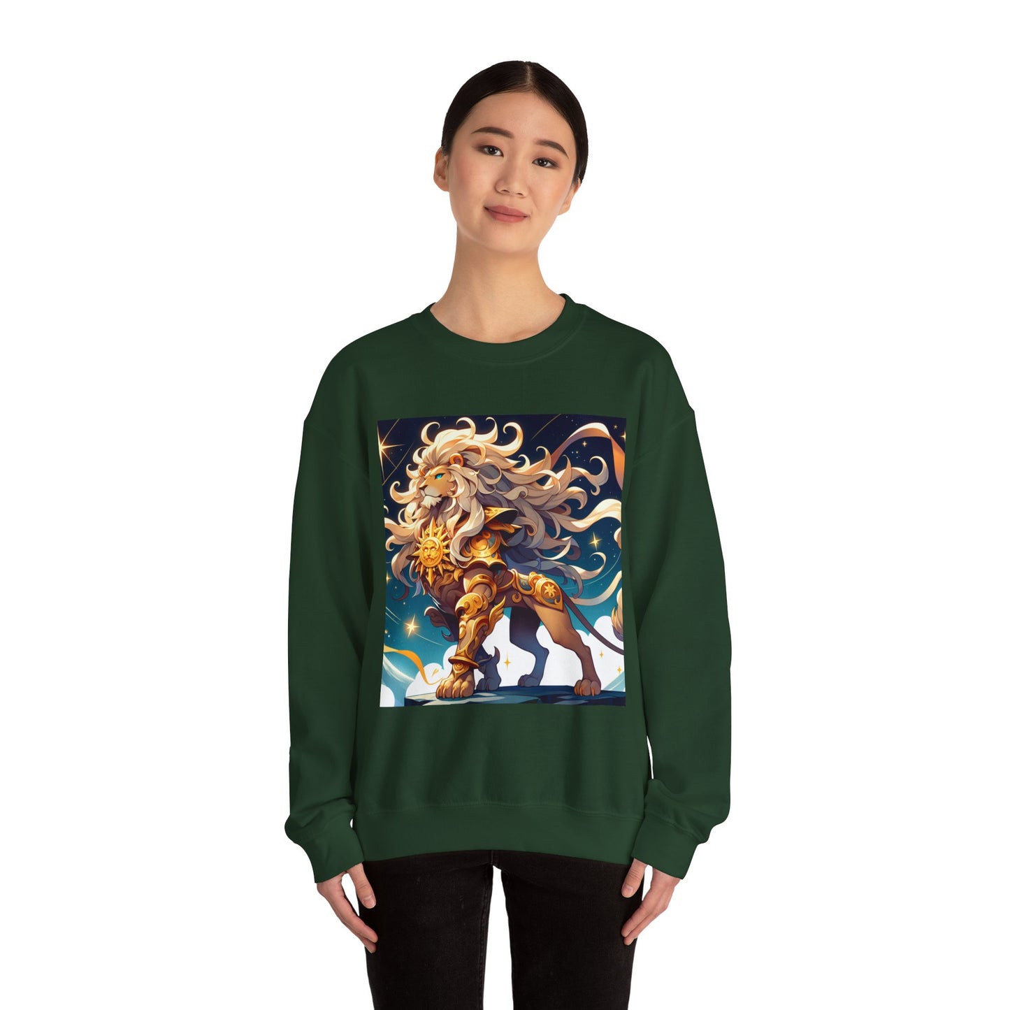 Unisex Heavy Blend™ Crewneck Sweatshirt,Cool Lion with White Hair, Leo Zodiac Design
