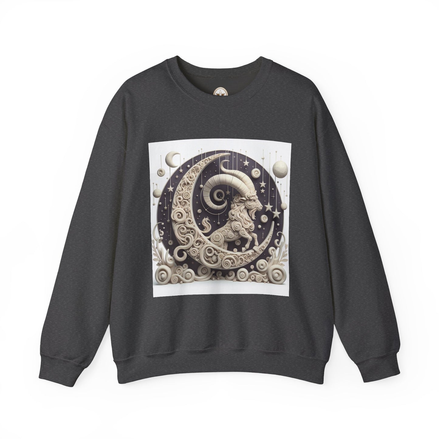 Unisex Heavy Blend™ Crewneck Sweatshirt, Stone Moon, Capricorn Zodiac Design