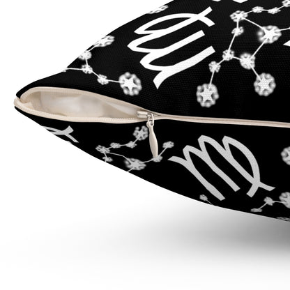 Zodiac Spun Polyester Square Pillow Virgo Zodiac Sign Black Pillow