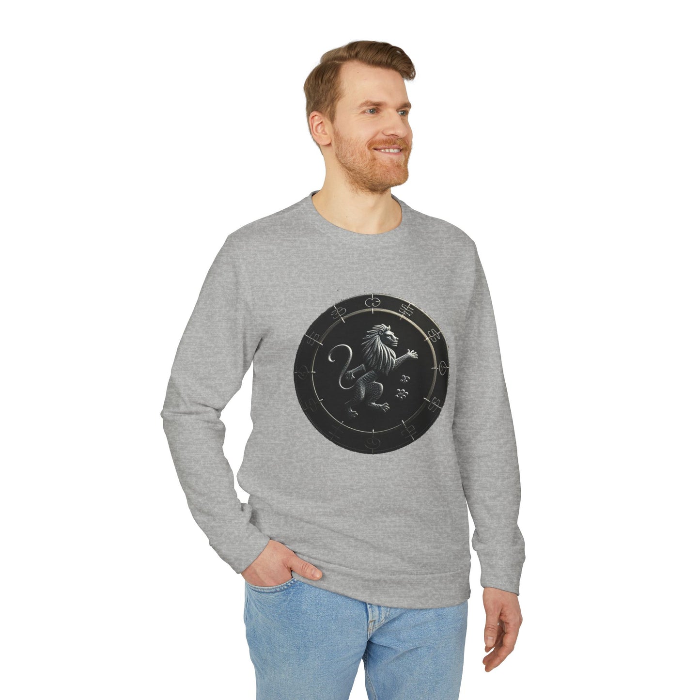 Adidas, Unisex Fleece Crewneck Sweatshirt, Leo, Space Animal, Zodiac