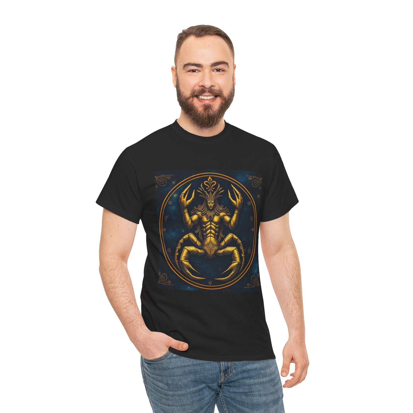 Unisex Heavy Cotton T-Shirt, Scorpion King 1v, Cancer Zodiac Design