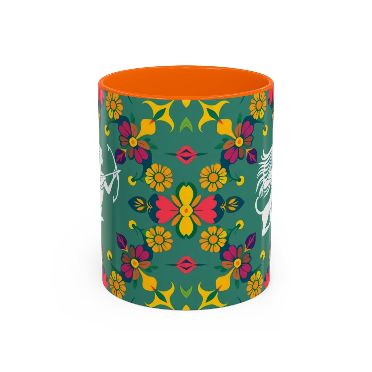 Accent Coffee Mug, Sagittarius, Zodiac. Flower Pattern, (11, 15oz)