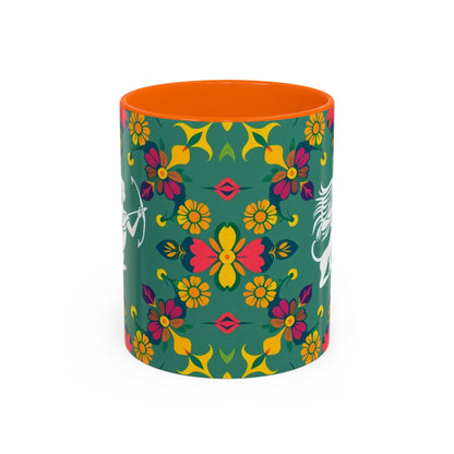 Accent Coffee Mug, Sagittarius, Zodiac. Flower Pattern, (11, 15oz)