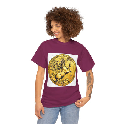 Unisex Heavy Cotton T-Shirt, Golden Angel Coin, Virgo Zodiac Design