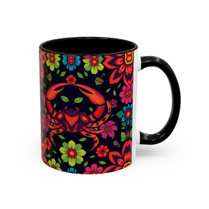 Accent Coffee Mug, Cancer, Zodiac v4, Flower Pattern, (11, 15oz)