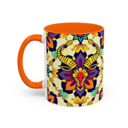 Accent Coffee Mug, Taurus, Zodiac v3. Flower Pattern, (11, 15oz)