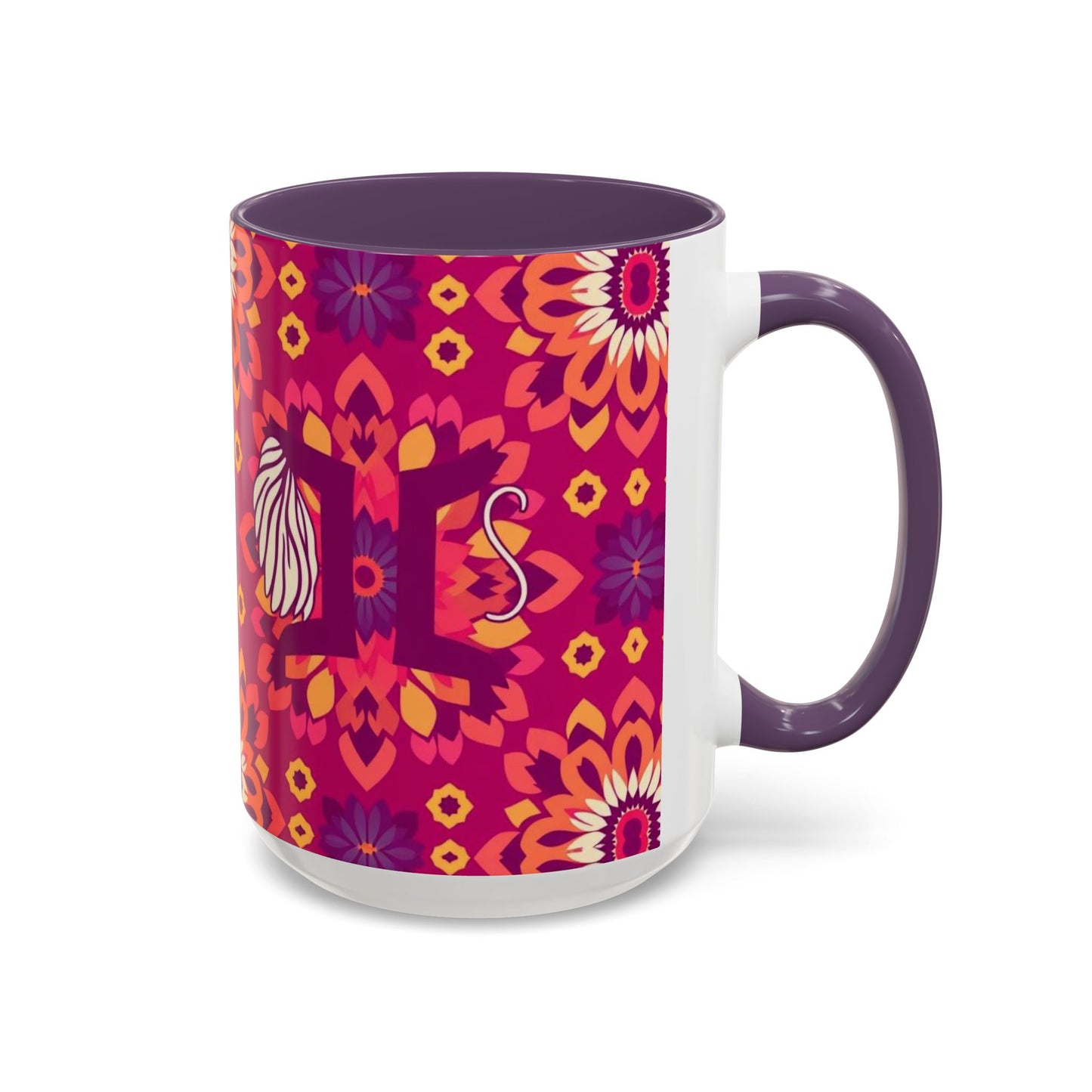 Accent Coffee Mug, Gemini, Zodiac v1, Flower Pattern, (11, 15oz)