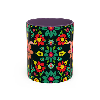 Accent Coffee Mug, Aquarius, Zodiac v4, Flower Pattern, (11, 15oz)