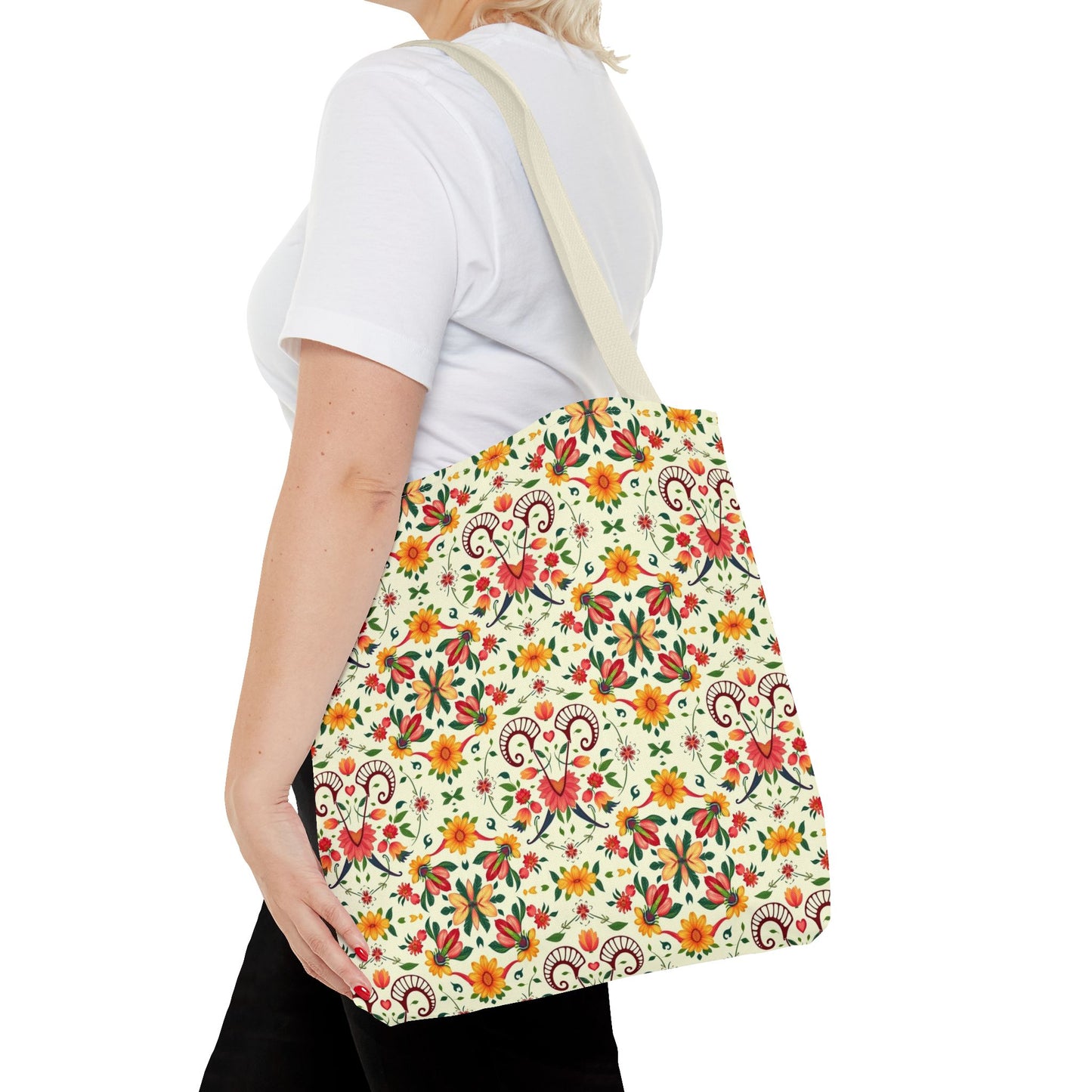 Tote Bag (AOP), Aries, Zodiac v2, Flower Pattern