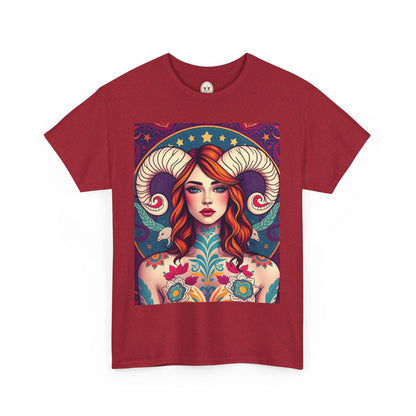 Unisex Heavy Cotton T-Shirt, Aries, Zodiac v1, Sexy Art