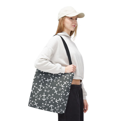 Tote Bag, Sagittarius Zodiac Sign, AOP, (Grey, White Print)