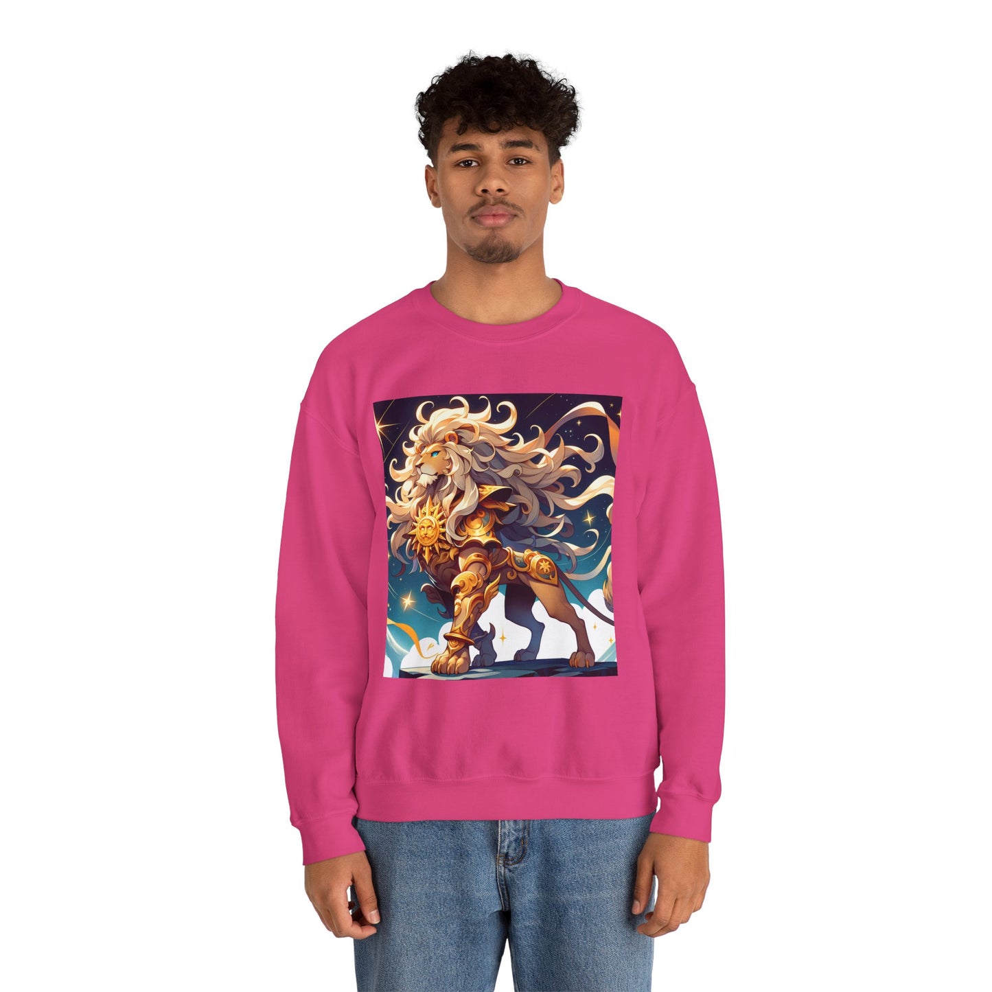 Unisex Heavy Blend™ Crewneck Sweatshirt,Cool Lion with White Hair, Leo Zodiac Design