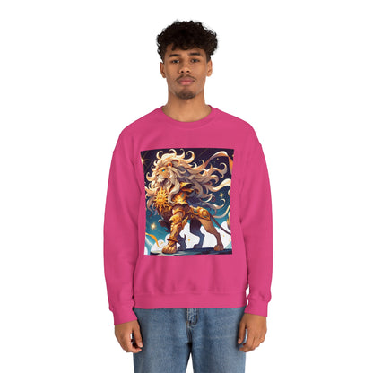 Unisex Heavy Blend™ Crewneck Sweatshirt,Cool Lion with White Hair, Leo Zodiac Design