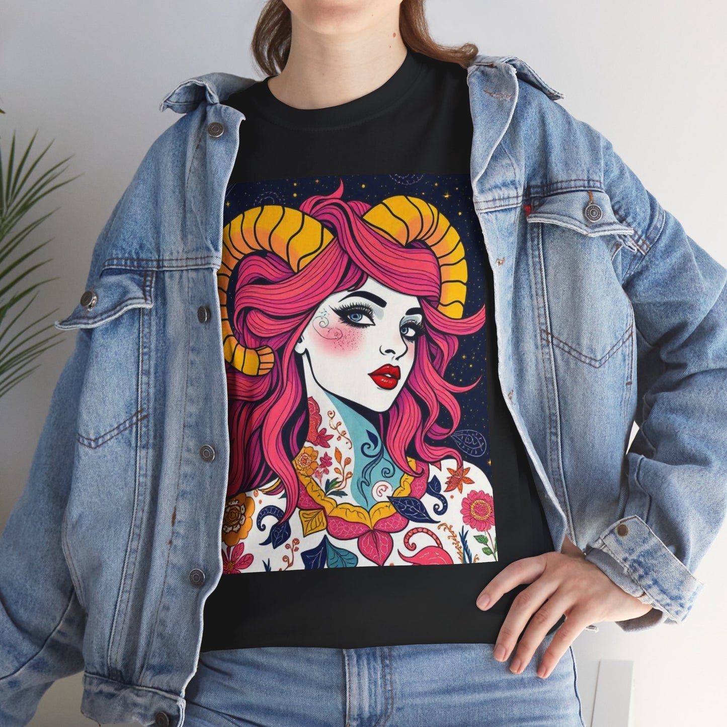 Unisex Heavy Cotton T-Shirt, Aries, Zodiac v2, Sexy Art