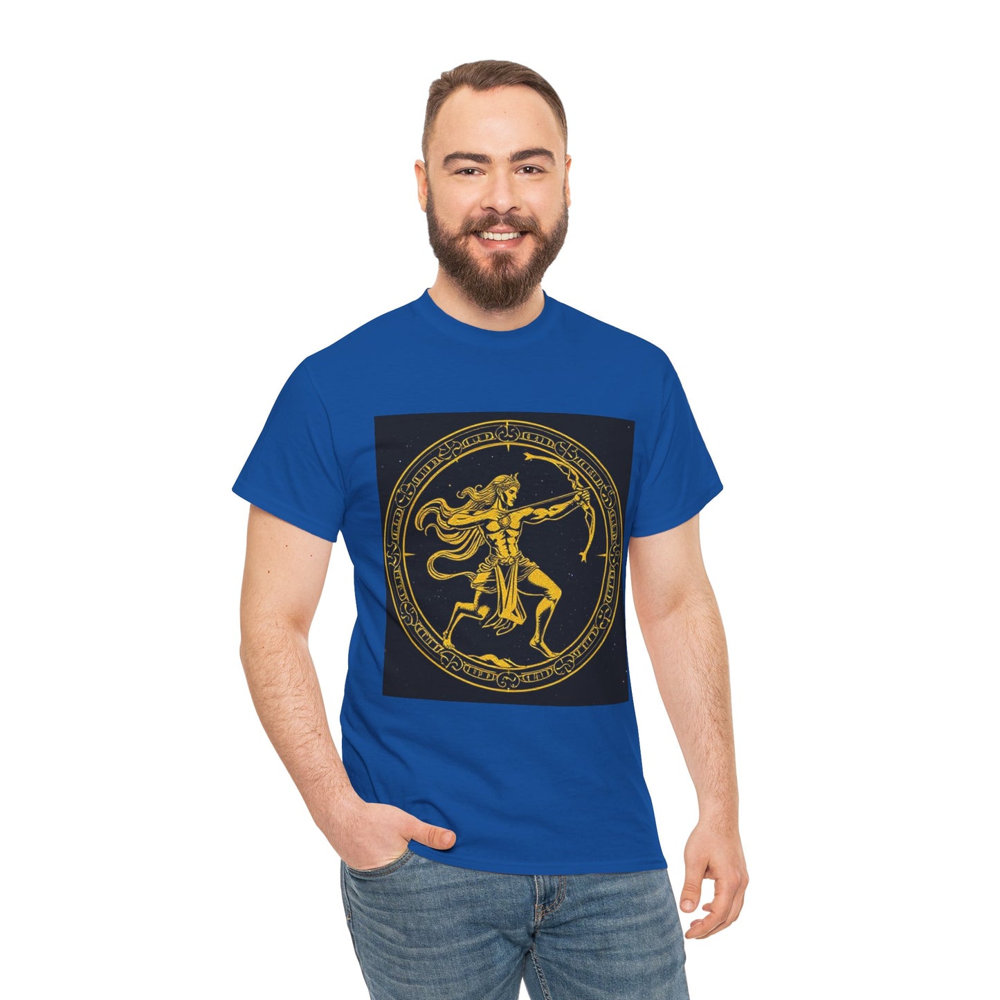 Unisex Heavy Cotton T-Shirt, Mythical Faun/Satyr v1, Sagittarius Zodiac Design