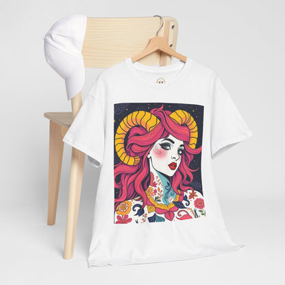 Unisex Heavy Cotton T-Shirt, Aries, Zodiac v2, Sexy Art