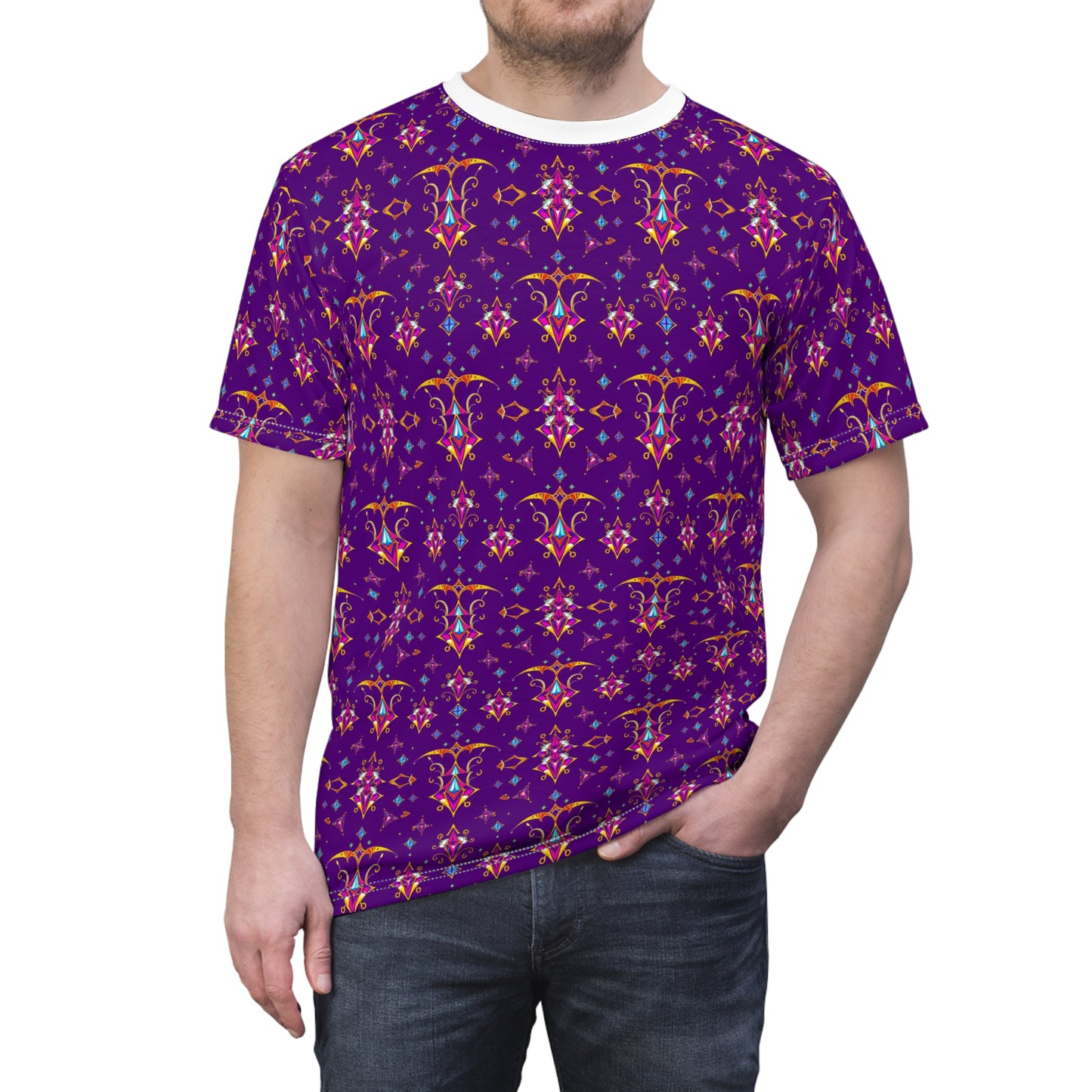 Unisex Cut & Sew T-Shirt, (AOP), Sagittarius, Zodiac, Jewels Pattern