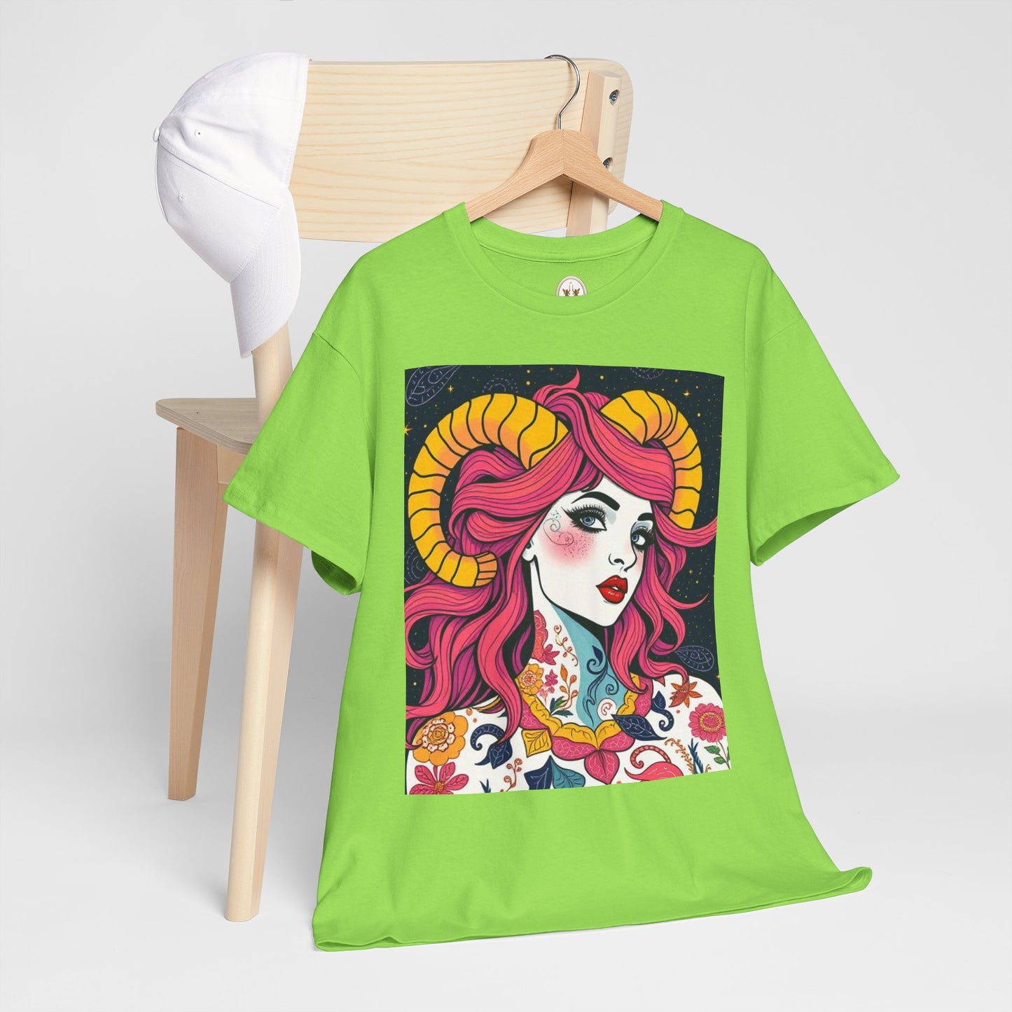 Unisex Heavy Cotton T-Shirt, Aries, Zodiac v2, Sexy Art