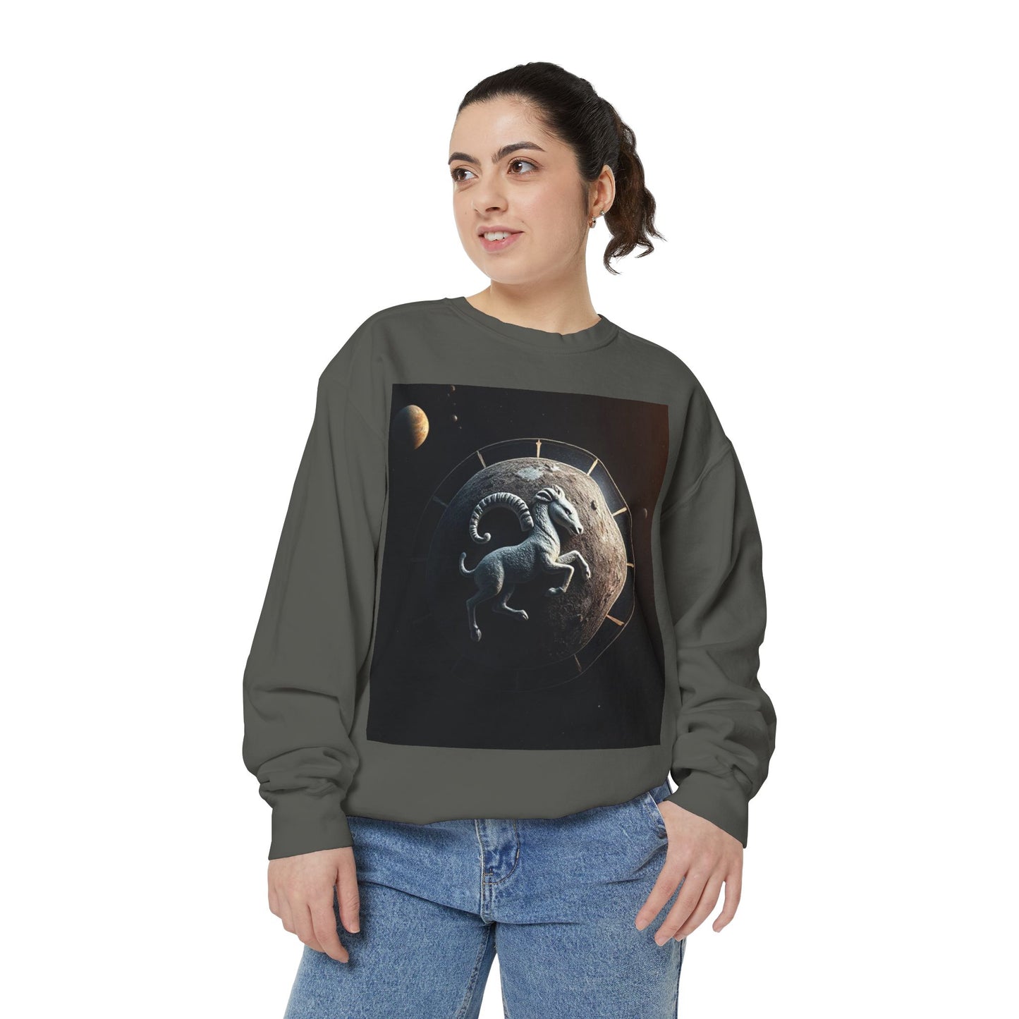 Garment-Dyed Sweatshirt, Unisex, Space Animal Design, Aries