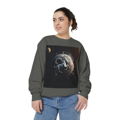 Garment-Dyed Sweatshirt, Unisex, Space Animal Design, Aries