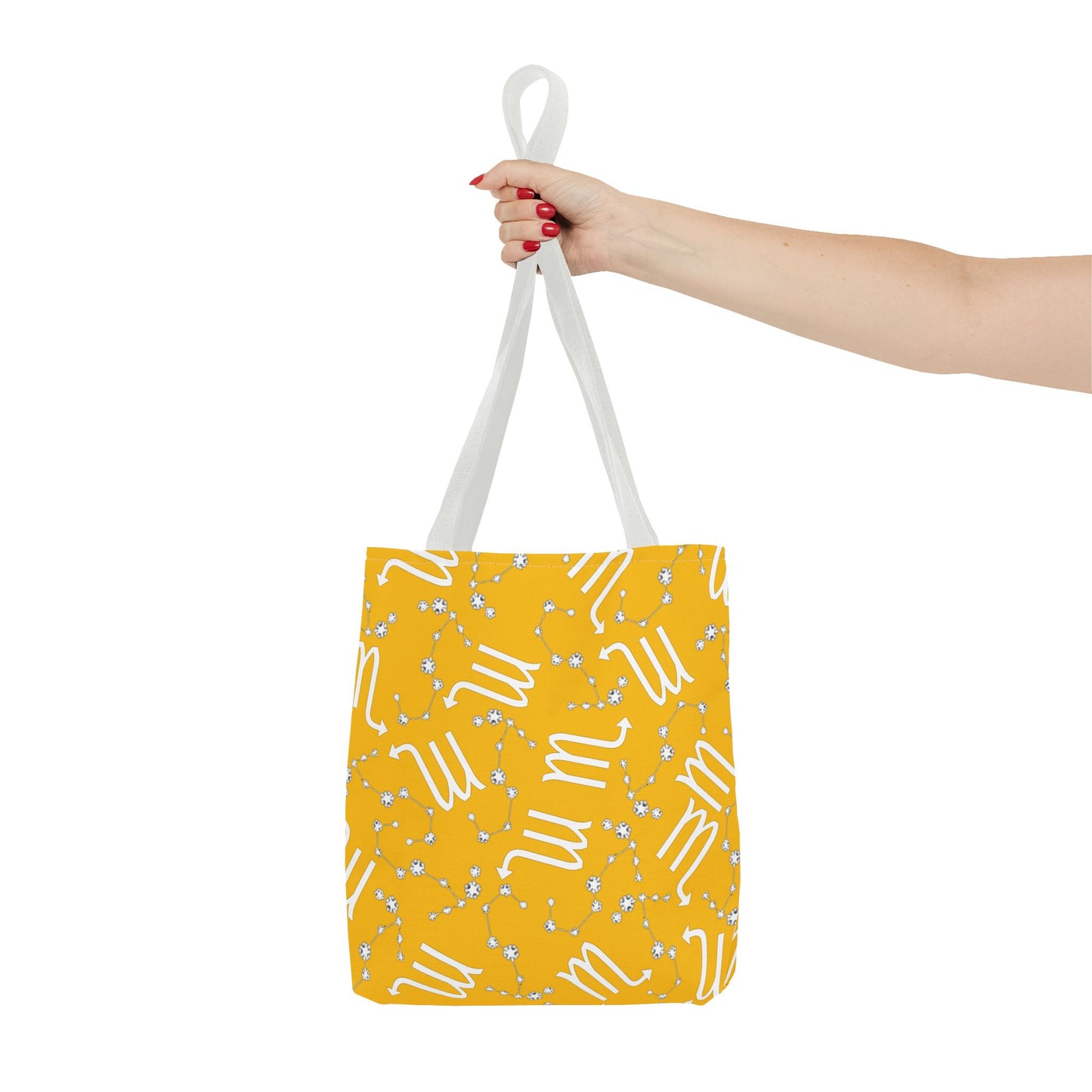 Tote Bag, Scorpio Zodiac Sign, AOP, (Yellow, White)
