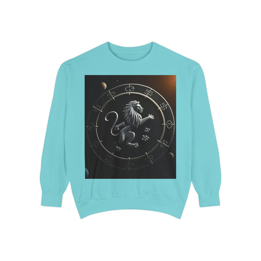 Garment-Dyed Sweatshirt, Unisex, Space Animal Design, Leo