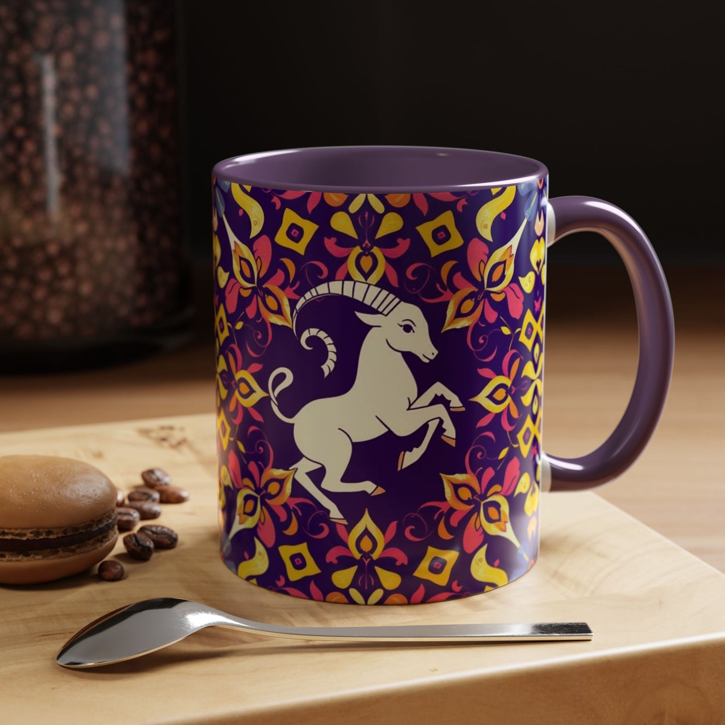 Accent Coffee Mug, Capricorn, Zodiac v1, Flower Pattern, (11, 15oz)