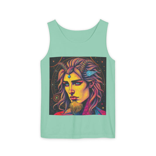 Unisex Garment-Dyed, Tank Top, Aquarius Design, Pop Art v1, 100% Ringspun US cotton