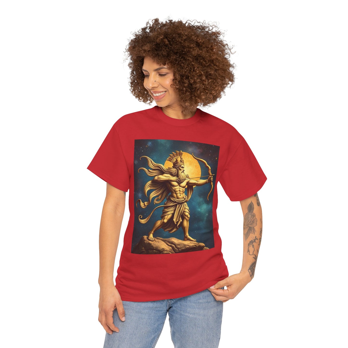 Unisex Heavy Cotton T-Shirt, Midnight Arrow v1, Sagittarius Zodiac Design