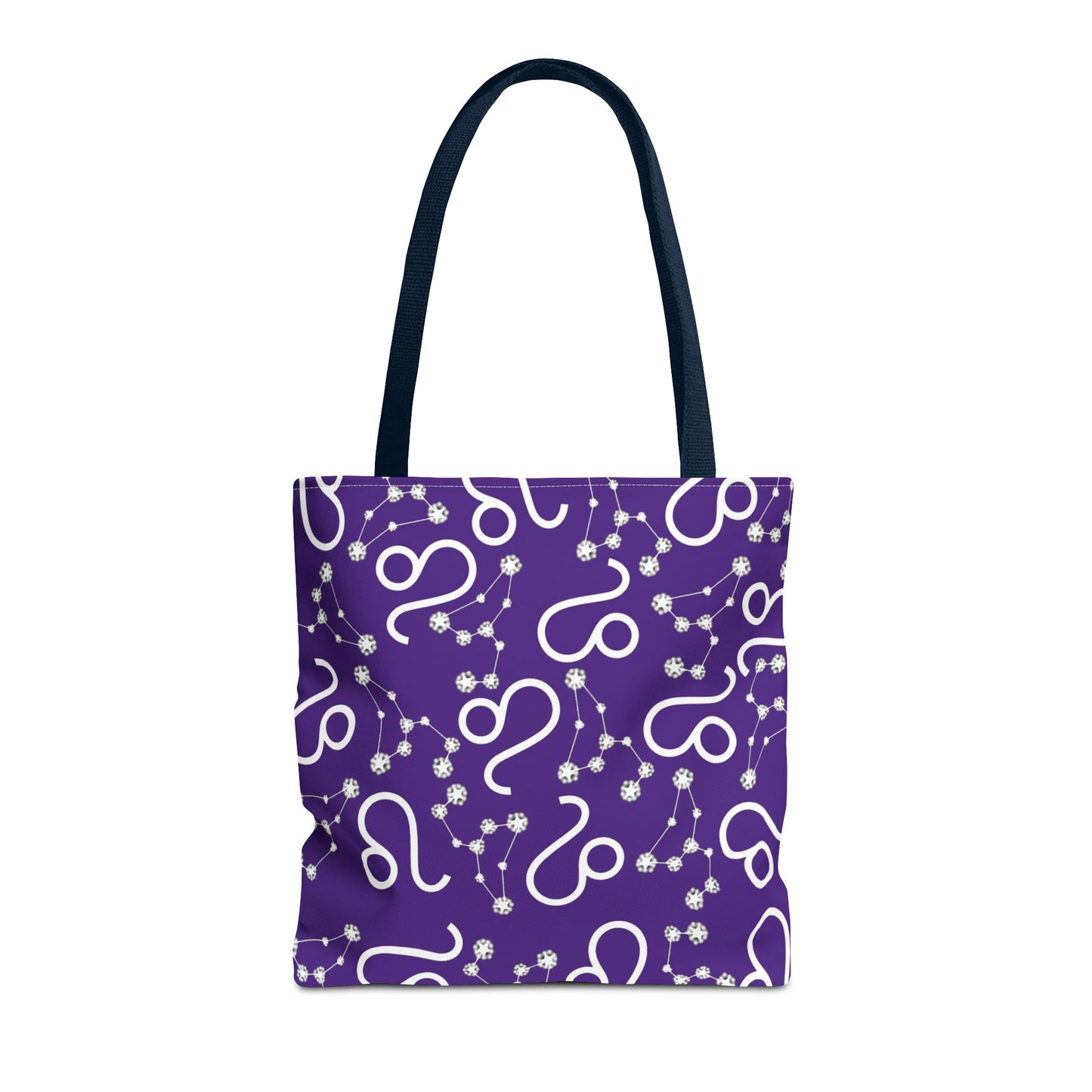 Tote Bag, Leo Zodiac Sign, AOP, (Purple, White)
