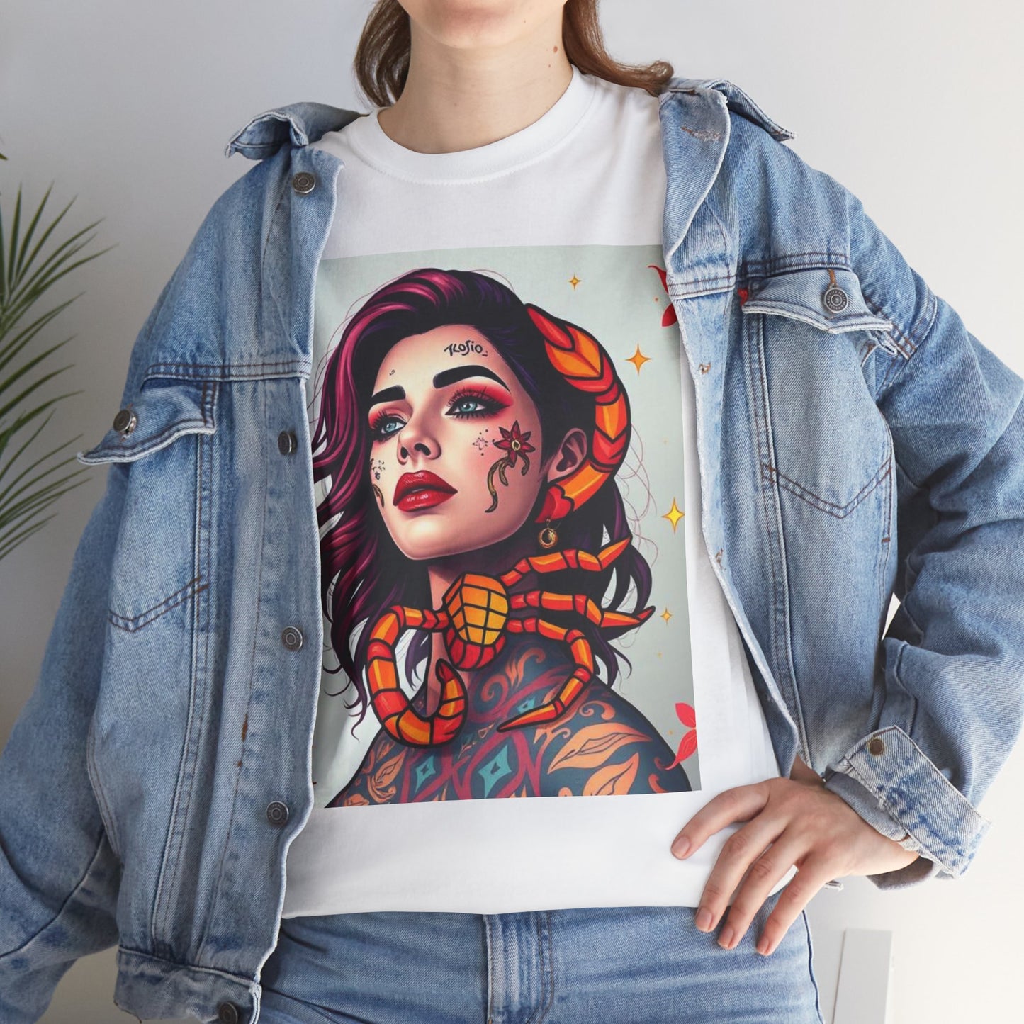 Unisex Heavy Cotton T-Shirt, Scorpio, Zodiac v3, Sexy Art