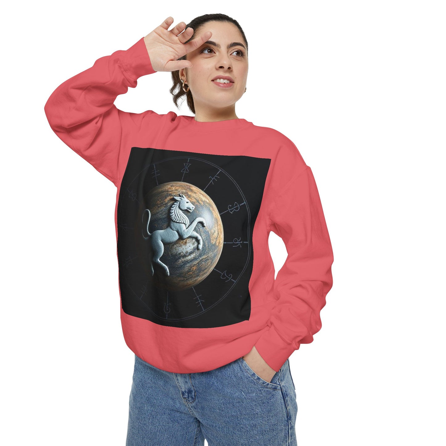 Garment-Dyed Sweatshirt, Unisex, Space Animal Design, Aquarius