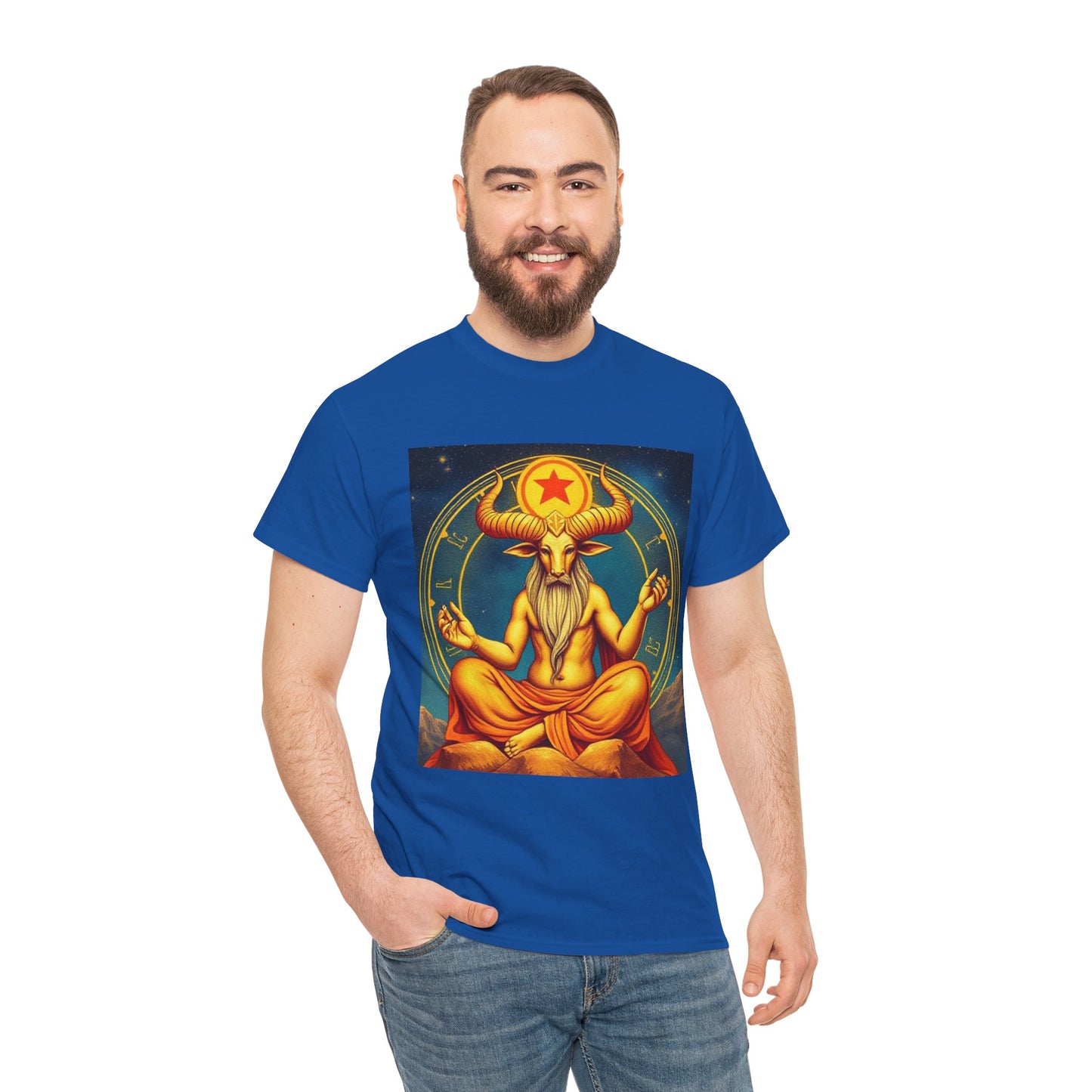 Unisex Heavy Cotton T-Shirt, Meditating Bull, Taurus Zodiac Design