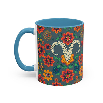 Accent Coffee Mug, Aries, Zodiac v4, Flower Pattern, (11, 15oz)