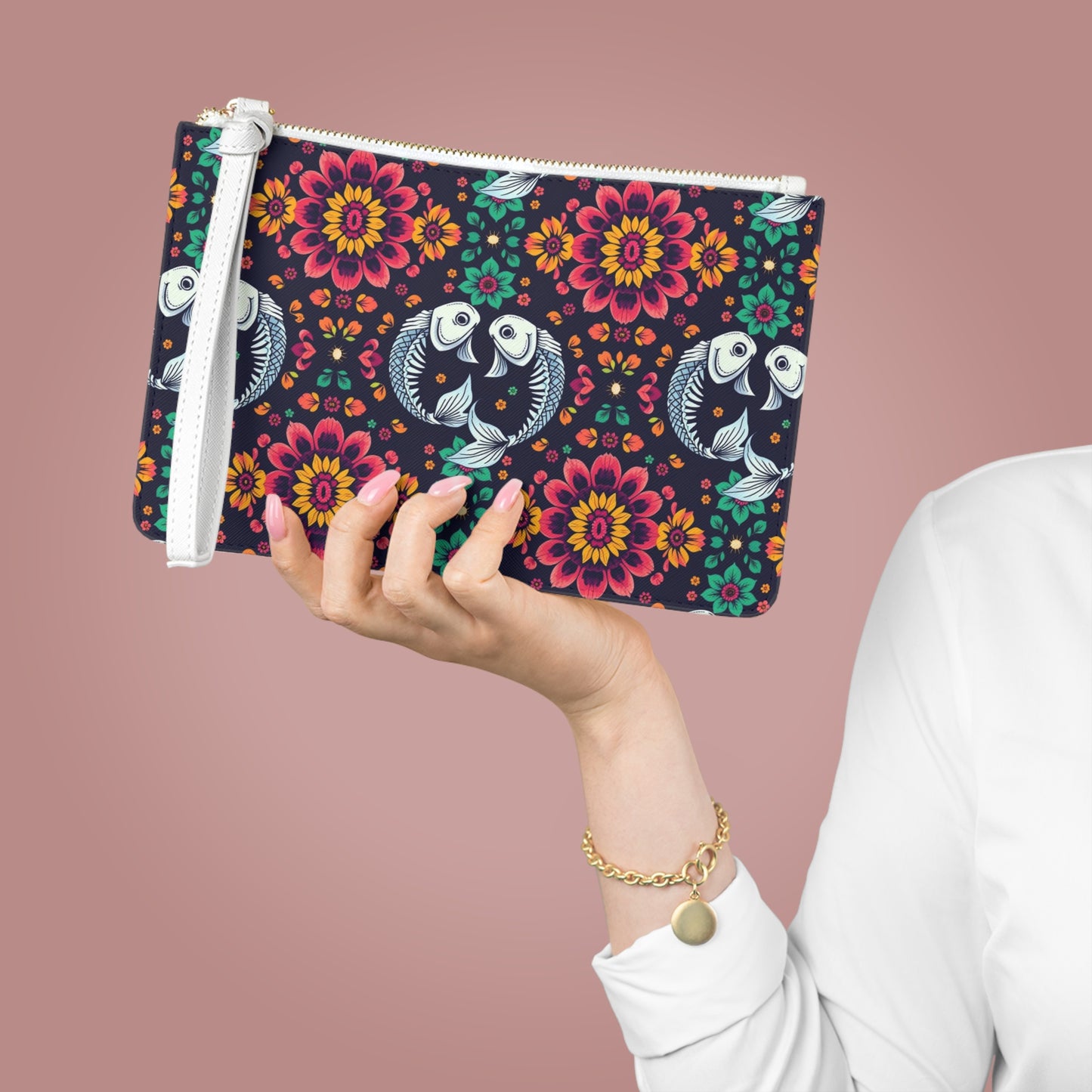 Clutch Bag, Pisces, Zodiac v1, Flower Pattern