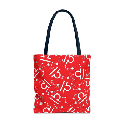 Tote Bag, Libra Zodiac Sign, AOP, (Red, White)