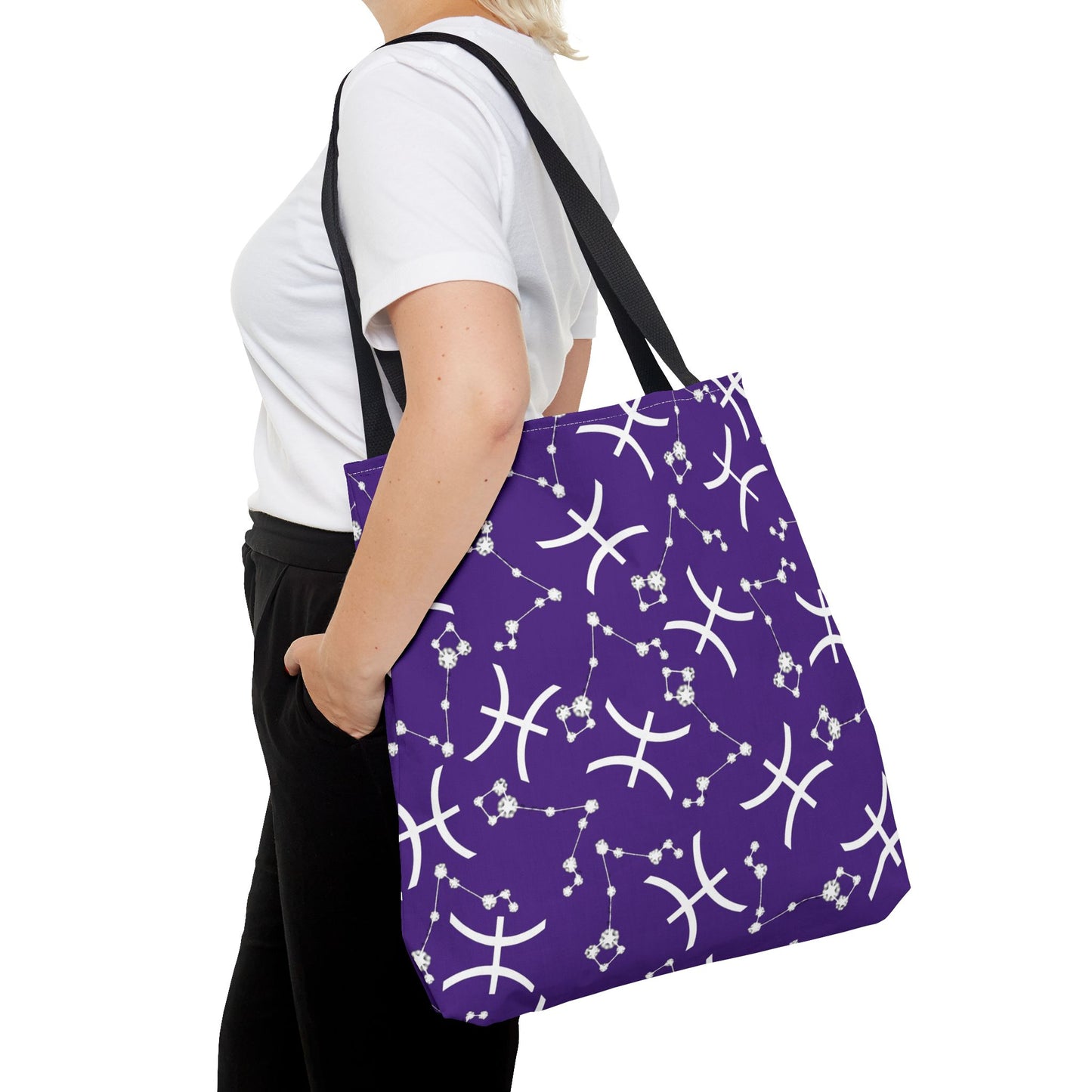 Tote Bag, Pisces Zodiac Sign, AOP, (Purple, White)