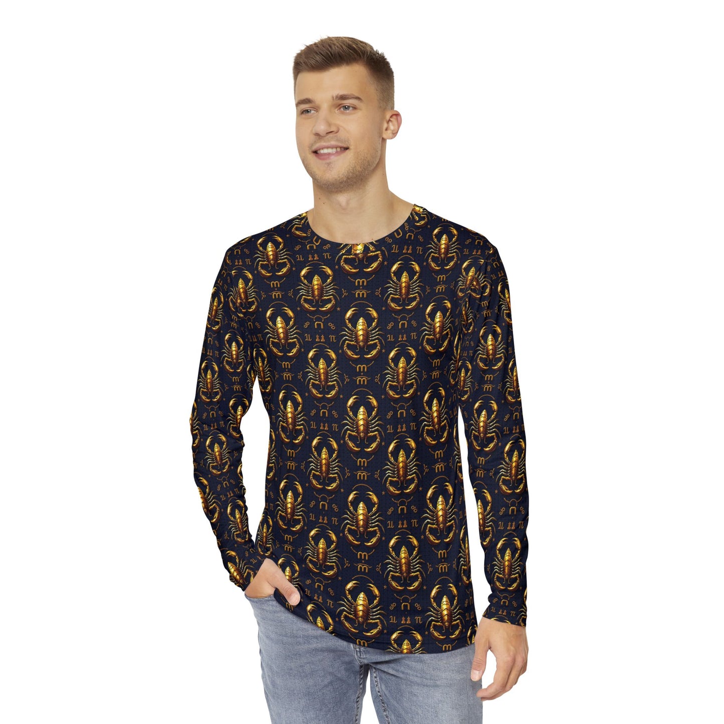 Men's Long Sleeve Shirt, (AOP), Scorpio, Zodiac, Pattern