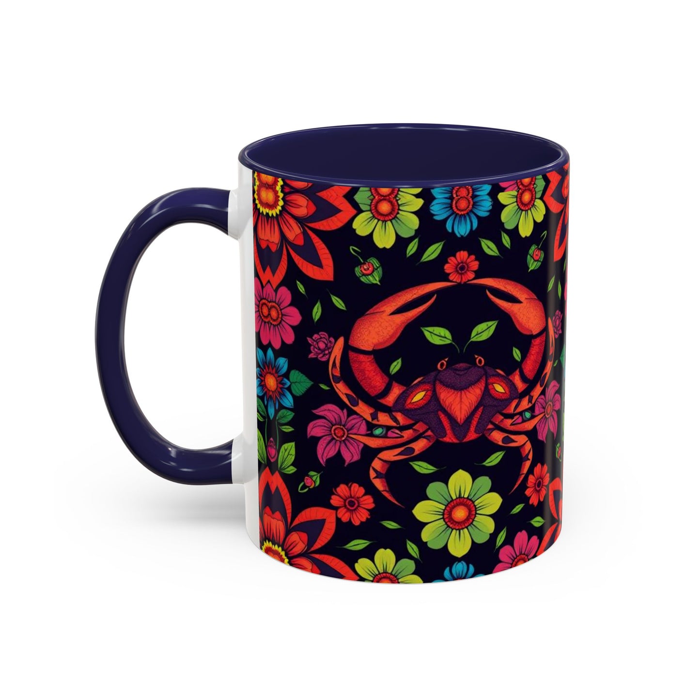 Accent Coffee Mug, Cancer, Zodiac v4, Flower Pattern, (11, 15oz)