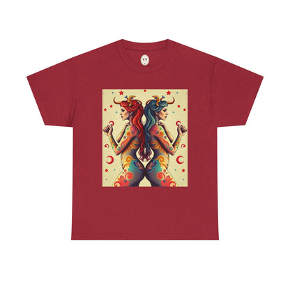Unisex Heavy Cotton T-Shirt, Gemini, Zodiac v4, Sexy Art