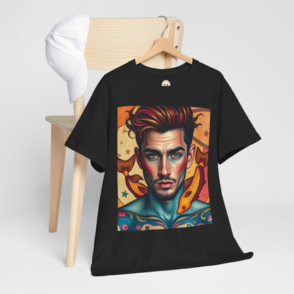 Unisex Heavy Cotton T-Shirt, Pisces, Zodiac v2, Sexy Art