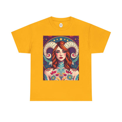 Unisex Heavy Cotton T-Shirt, Aries, Zodiac v1, Sexy Art