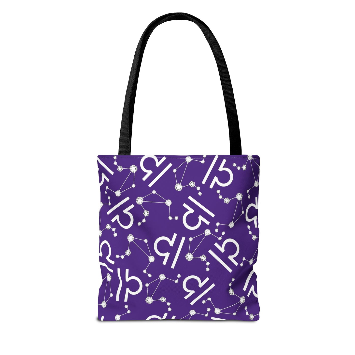 Tote Bag, Libra Zodiac Sign, AOP, (Purple, White)