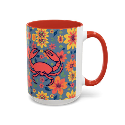 Accent Coffee Mug, Cancer, Zodiac v1, Flower Pattern, (11, 15oz)